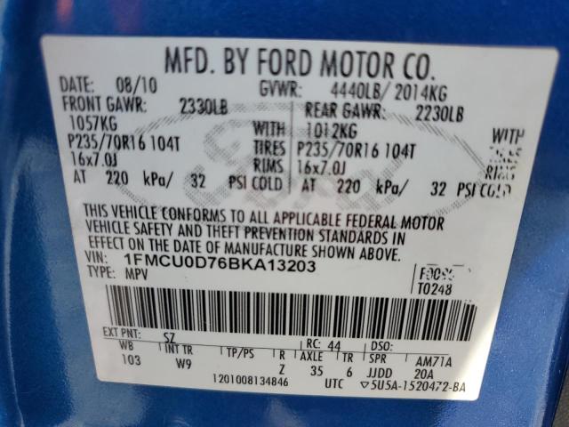 1FMCU0D76BKA13203 - 2011 FORD ESCAPE XLT BLUE photo 13