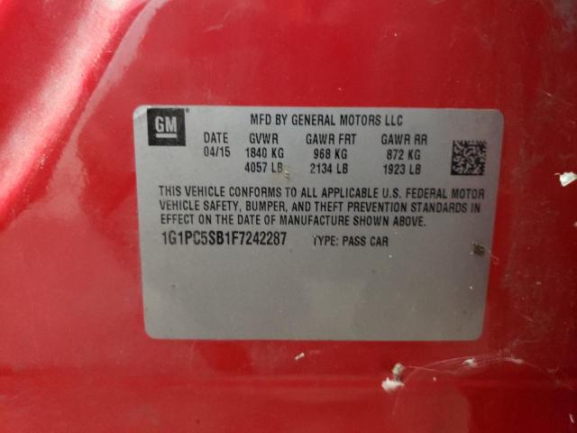 1G1PC5SB1F7242287 - 2015 CHEVROLET CRUZE LT RED photo 12