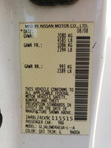 1N4BL24EX9C115515 - 2009 NISSAN ALTIMA 3.5SE WHITE photo 12