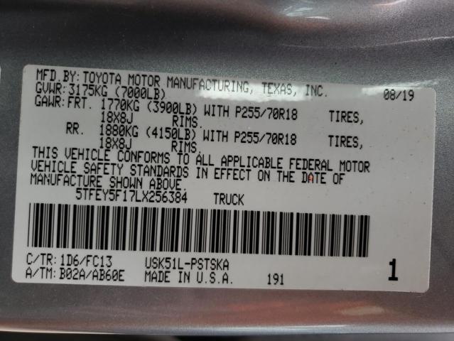 5TFEY5F17LX256384 - 2020 TOYOTA TUNDRA CREWMAX SR5 GRAY photo 13