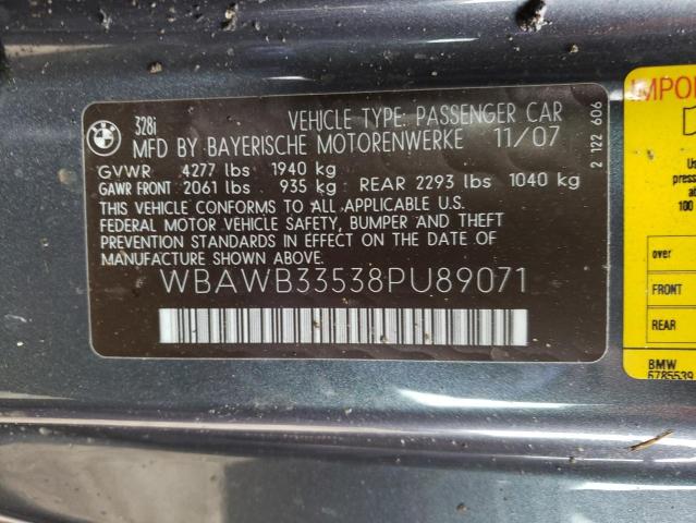 WBAWB33538PU89071 - 2008 BMW 328 I GRAY photo 10