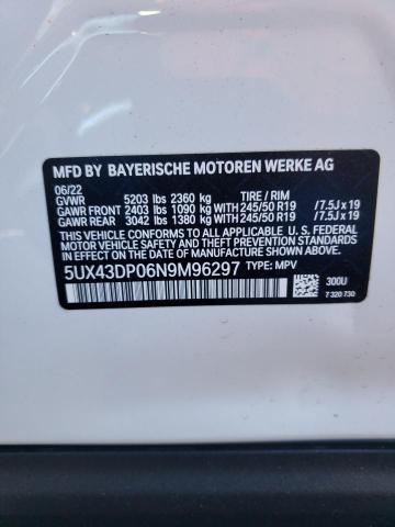 5UX43DP06N9M96297 - 2022 BMW X3 SDRIVE30I WHITE photo 10