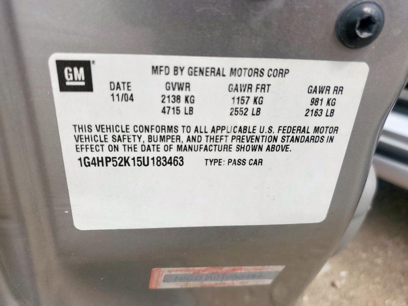 1G4HP52K15U183463 - 2005 BUICK LESABRE CUSTOM SILVER photo 12