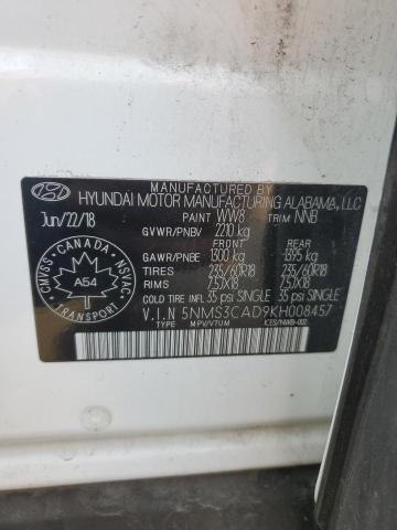 5NMS3CAD9KH008457 - 2019 HYUNDAI SANTA FE SEL Blanc photo 14