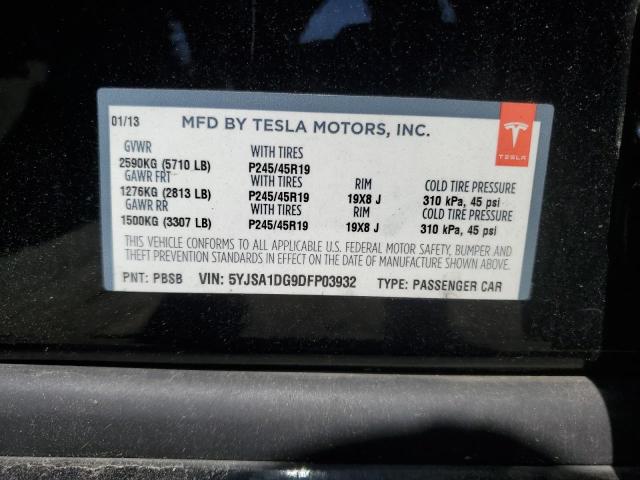 5YJSA1DG9DFP03932 - 2013 TESLA MODEL S შავი ფოტო 12
