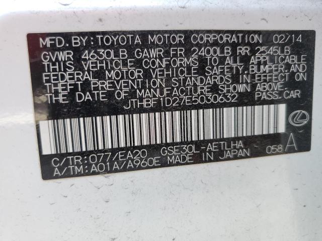 JTHBF1D27E5030632 - 2014 LEXUS IS 250 WHITE photo 12