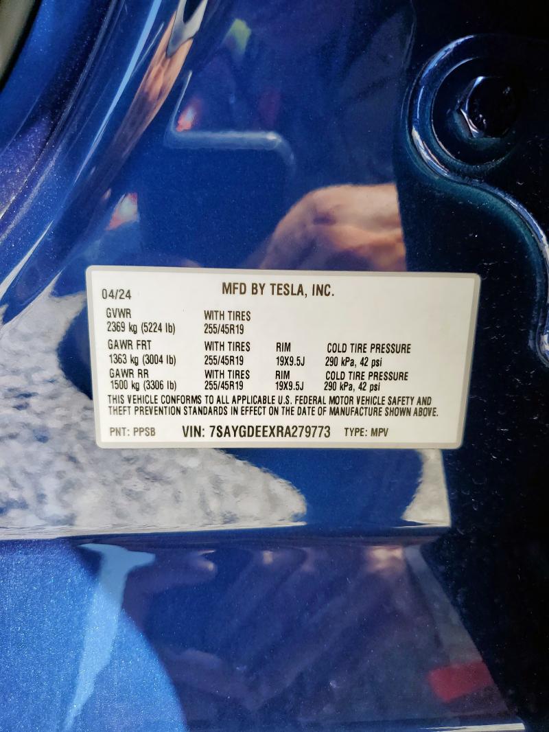 7SAYGDEEXRA279773 - 2024 TESLA MODEL Y BLUE photo 13