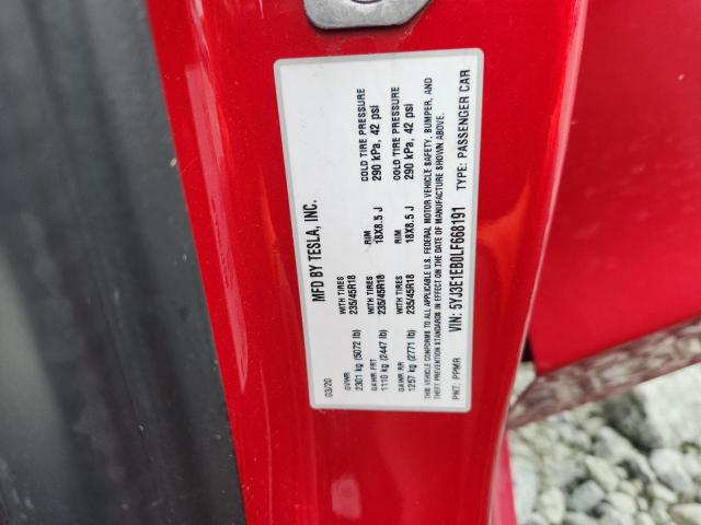 5YJ3E1EB0LF668191 - 2020 TESLA MODEL 3 Бордовий фото 12