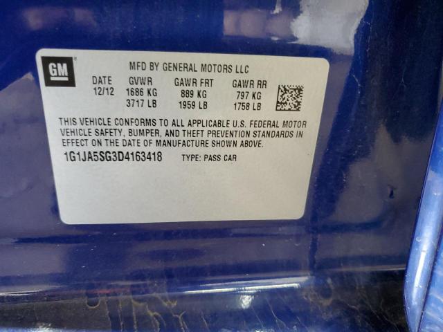 1G1JA5SG3D4163418 - 2013 CHEVROLET SONIC LS 蓝色 照片 12