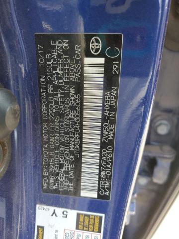 JTDKBRFU4H3056065 - 2017 TOYOTA PRIUS BLUE photo 12