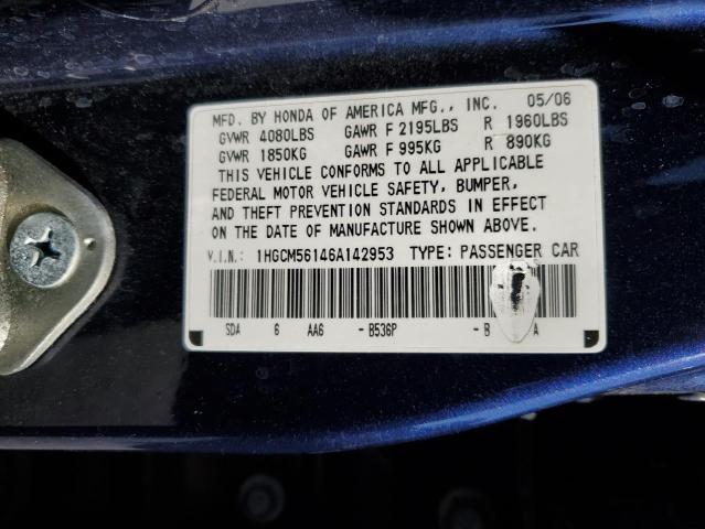 1HGCM56146A142953 - 2006 HONDA ACCORD VALUE BLUE photo 12