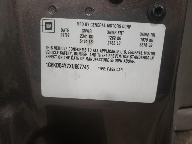 1G6KD54Y7XU807745 - 1999 CADILLAC DEVILLE GRAY photo 12