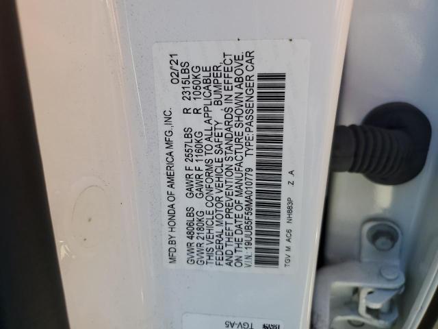 19UUB5F59MA010779 - 2021 ACURA TLX TECH A WHITE photo 12