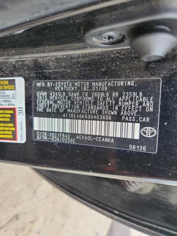 4T1BE46K69U403606 - 2009 TOYOTA CAMRY BASE BLACK photo 12