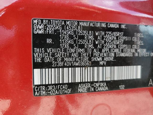 2T3BF4DV1AW036569 - 2010 TOYOTA RAV4 RED photo 13