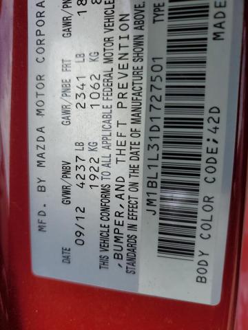 JM1BL1L31D1727501 - 2013 MAZDA SPEED 3 წითელი ფოტო 12