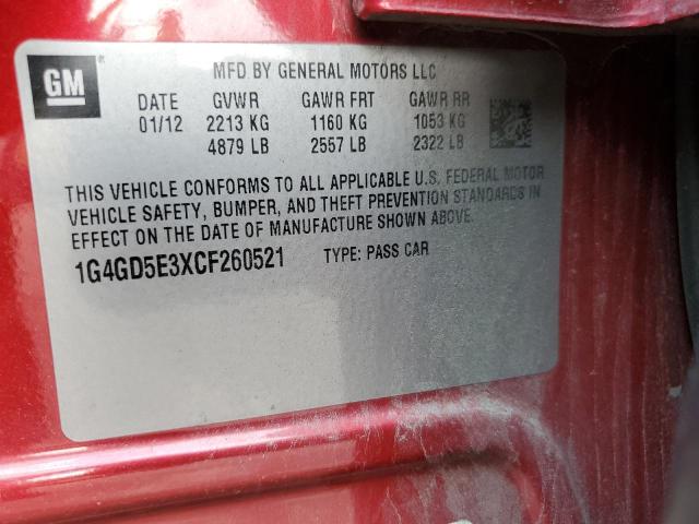 1G4GD5E3XCF260521 - 2012 BUICK LACROSSE PREMIUM 红色 照片 12