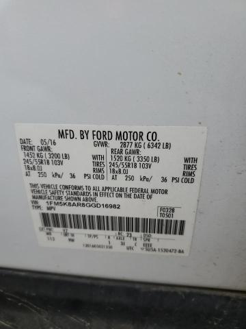 1FM5K8AR8GGD16982 - 2016 FORD EXPLORER POLICE INTERCEPTOR 白色 照片 12