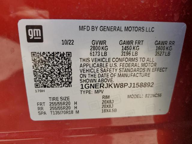 1GNERJKW8PJ158892 - 2023 CHEVROLET TRAVERSE RS RED photo 14