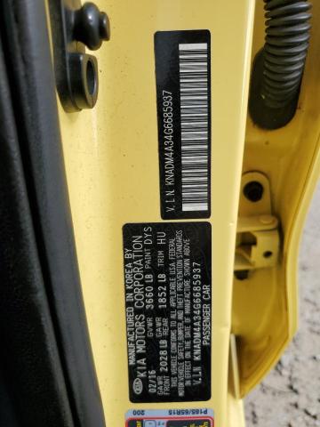 KNADM4A34G6685937 - 2016 KIA RIO LX YELLOW photo 12