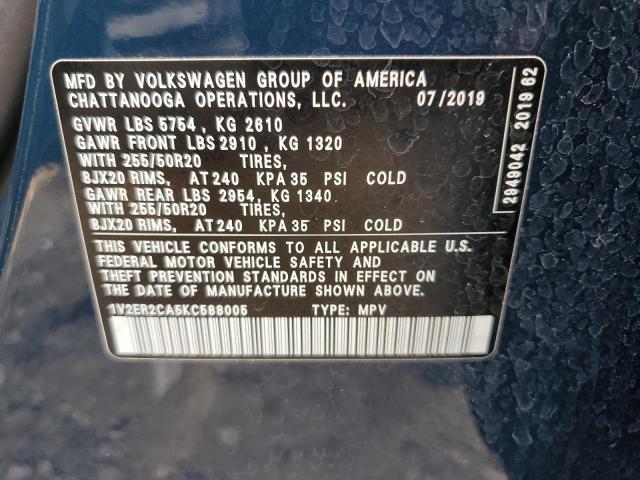 1V2ER2CA5KC588005 - 2019 VOLKSWAGEN ATLAS SEL BLUE photo 13