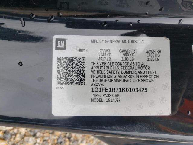 1G1FE1R71K0103425 - 2019 CHEVROLET CAMARO SS BLACK photo 12