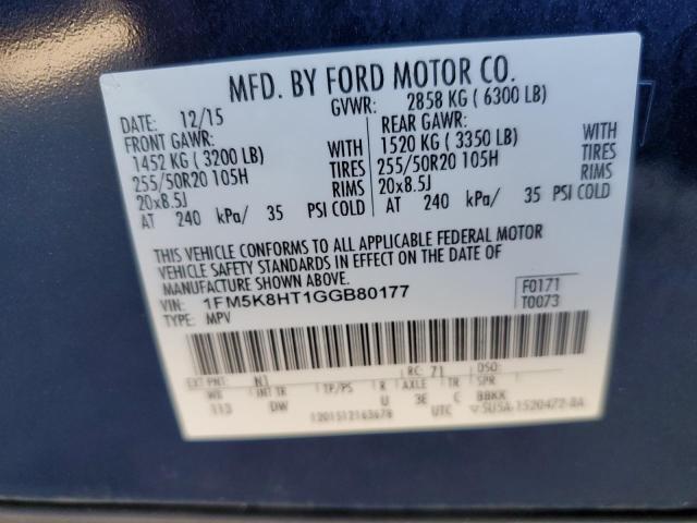 1FM5K8HT1GGB80177 - 2016 FORD EXPLORER PLATINUM BLUE photo 13