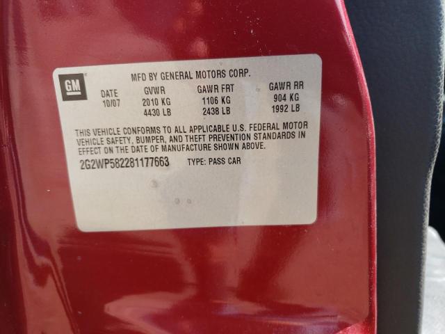 2G2WP582281177663 - 2008 PONTIAC GRAND PRIX RED photo 13