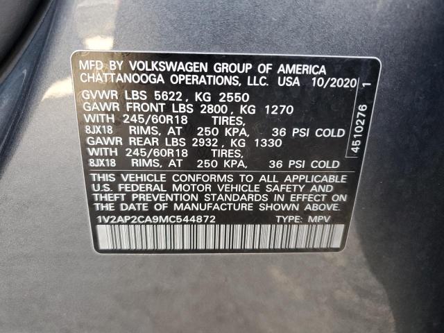 1V2AP2CA9MC544872 - 2021 VOLKSWAGEN ATLAS S GRAY photo 13