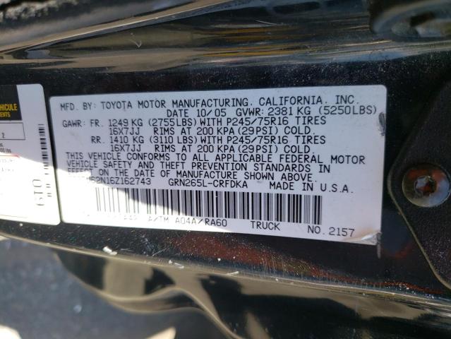 5TETU62N16Z162743 - 2006 TOYOTA TACOMA PRERUNNER ACCESS CAB BLACK photo 12