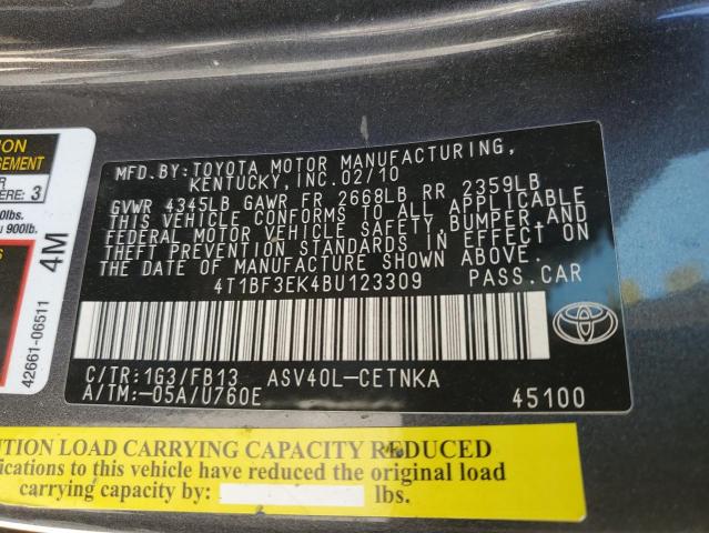 4T1BF3EK4BU123309 - 2011 TOYOTA CAMRY BASE 灰色 照片 12