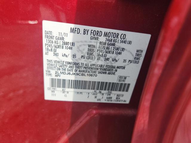 2LMDJ6JK9CBL10670 - 2012 LINCOLN MKX RED photo 12