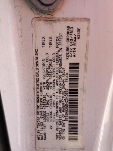 5TESM92N54Z340597 - 2004 TOYOTA TACOMA XTRACAB PRERUNNER თეთრი ფოტო 13