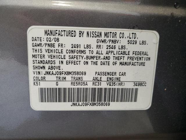 JNKAJ09FX8M358069 - 2008 INFINITI EX35 BASE GRAY photo 13