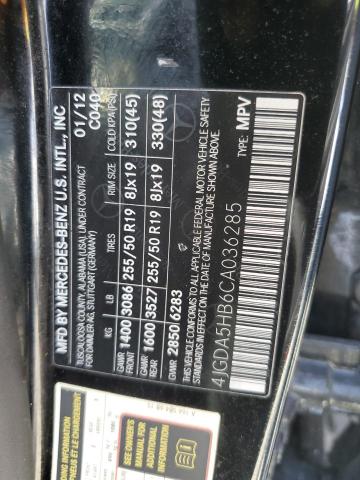 4JGDA5HB6CA036285 - 2012 MERCEDES-BENZ ML 350 4MATIC BLACK photo 13