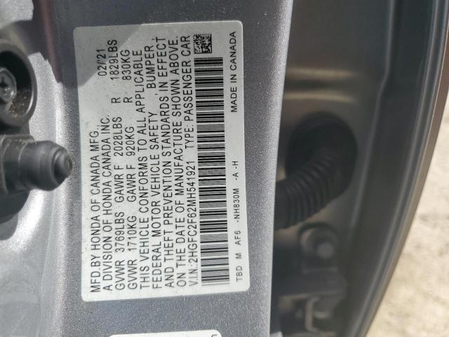 2HGFC2F62MH541921 - 2021 HONDA CIVIC LX SILVER photo 12