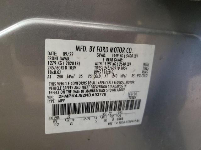 2FMPK4J92NBA93778 - 2022 FORD EDGE SEL SILVER photo 13