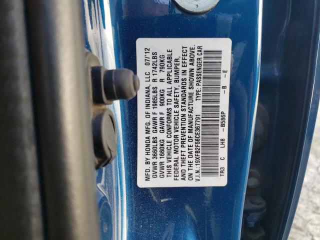 19XFB2F56CE367791 - 2012 HONDA CIVIC LX BLUE photo 12