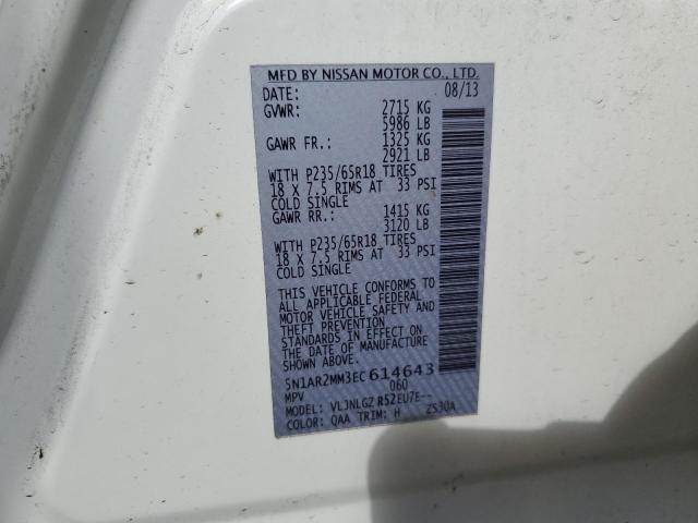 5N1AR2MM3EC614643 - 2014 NISSAN PATHFINDER S WHITE photo 14