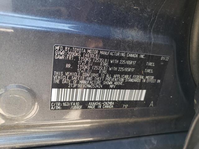 2T3P1RFV2NW253424 - 2022 TOYOTA RAV4 XLE GRAY photo 12