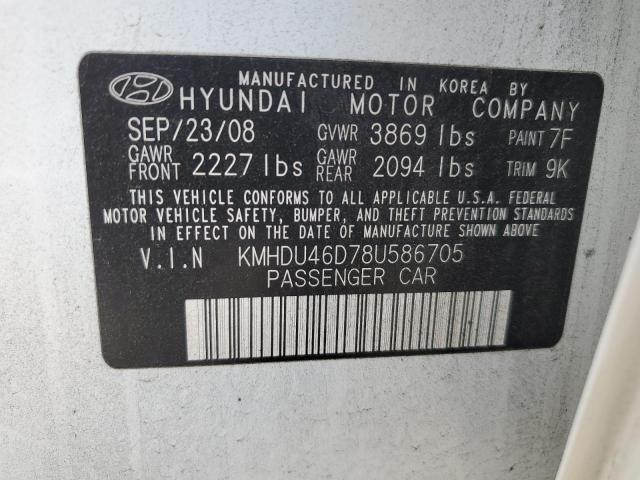 KMHDU46D78U586705 - 2008 HYUNDAI ELANTRA GLS WHITE photo 12