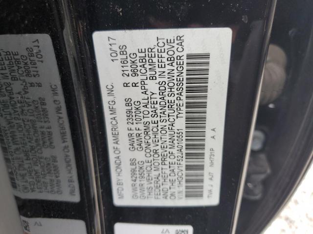 1HGCV1F52JA010551 - 2018 HONDA ACCORD EXL BLACK photo 12