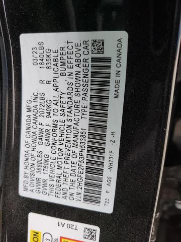 2HGFE2F53PH533851 - 2023 HONDA CIVIC SPORT 黑色 照片 12