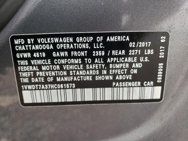 1VWDT7A37HC061573 - 2017 VOLKSWAGEN PASSAT R-LINE Boz foto 12