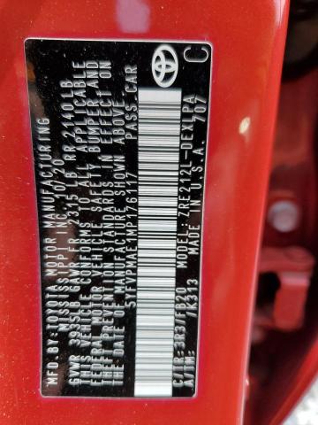 5YFVPMAE1MP176117 - 2021 TOYOTA COROLLA LE RED photo 12