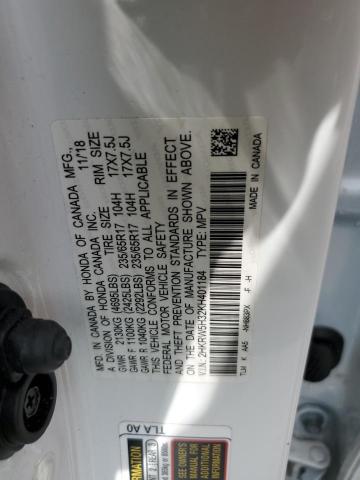 2HKRW5H32KH401184 - 2019 HONDA CR-V LX WHITE photo 13