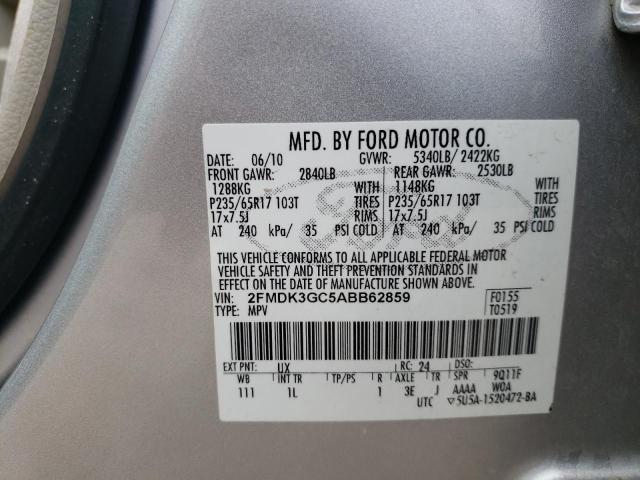 2FMDK3GC5ABB62859 - 2010 FORD EDGE SE SILVER photo 14