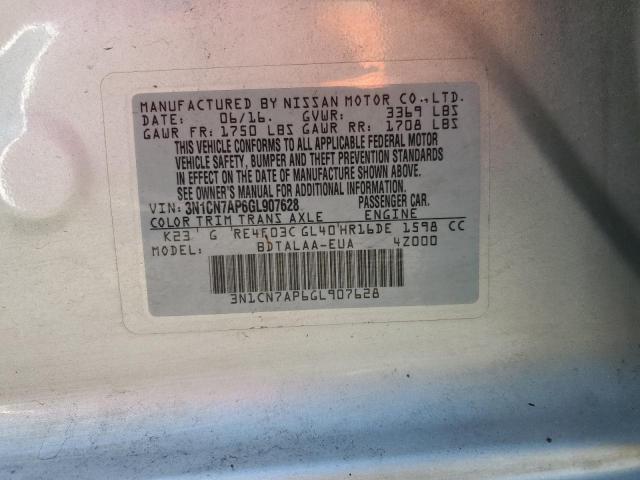 3N1CN7AP6GL907628 - 2016 NISSAN VERSA S SILVER photo 12