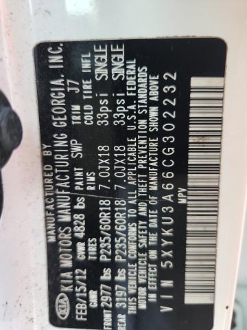 5XYKU3A66CG302232 - 2012 KIA SORENTO EX თეთრი ფოტო 13