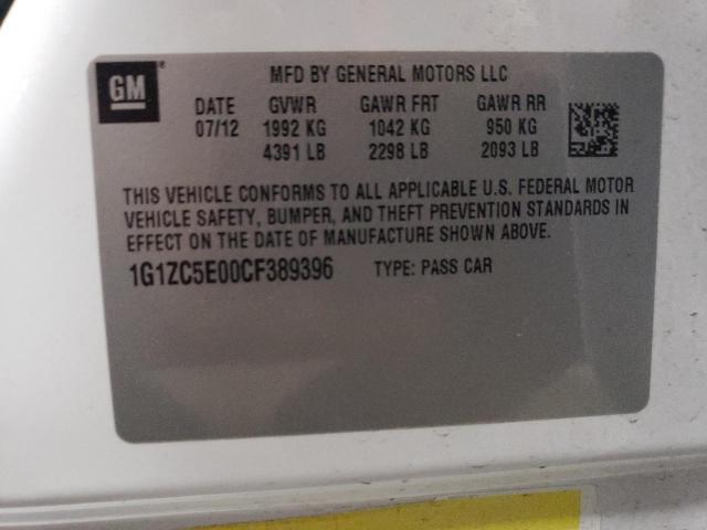 1G1ZC5E00CF389396 - 2012 CHEVROLET MALIBU 1LT 白色 照片 12